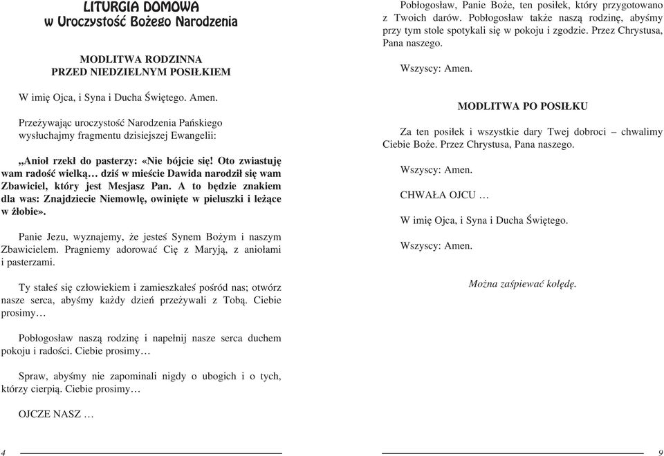 Panie Jezu, wyznajemy, że jesteś Synem Bożym i naszym Zbawicielem. Pragniemy adorować Cię z Maryją, z aniołami i pasterzami.