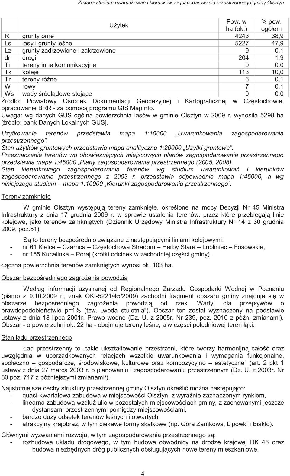 0,1 W rowy 7 0,1 Ws wody ródl dowe stoj ce 0 0,0 ródło: Powiatowy O rodek Dokumentacji Geodezyjnej i Kartograficznej w Cz stochowie, opracowanie BRR - za pomoc programu GIS MapInfo.