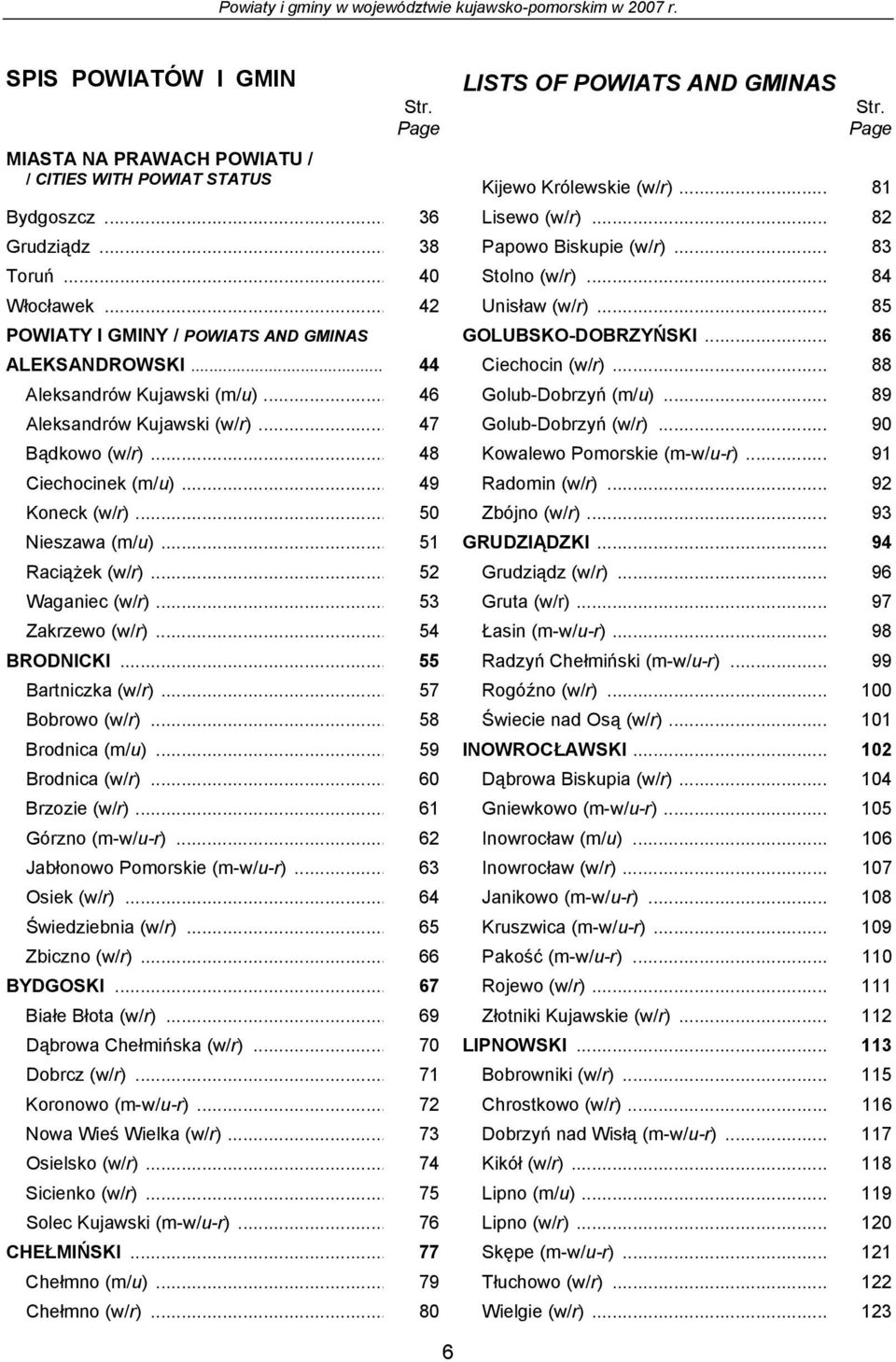 .. 86 ALEKSANDROWSKI... 44 Cichocin (w/r)... 88 Alksndrów Kujwski (m/u)... 46 Golu-Dorzyń (m/u)... 89 Alksndrów Kujwski (w/r)... 47 Golu-Dorzyń (w/r)... 90 Bądkowo (w/r)... 48 Kowlwo Pomorski (m-w/u-r).