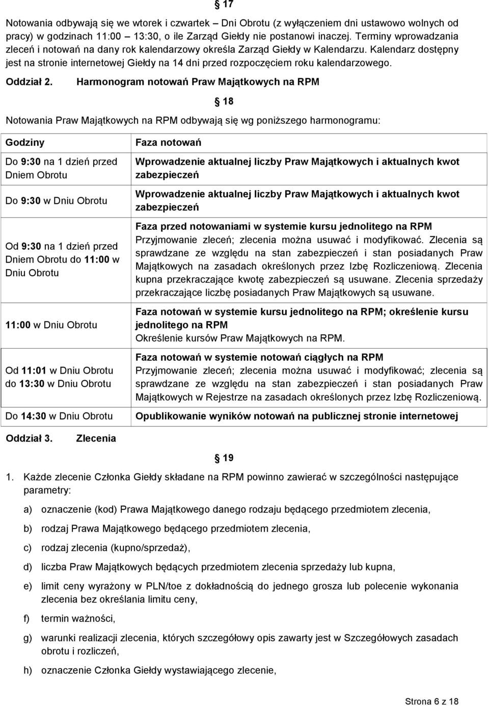 Kalendarz dostępny jest na stronie internetowej Giełdy na 14 dni przed rozpoczęciem roku kalendarzowego. Oddział 2.