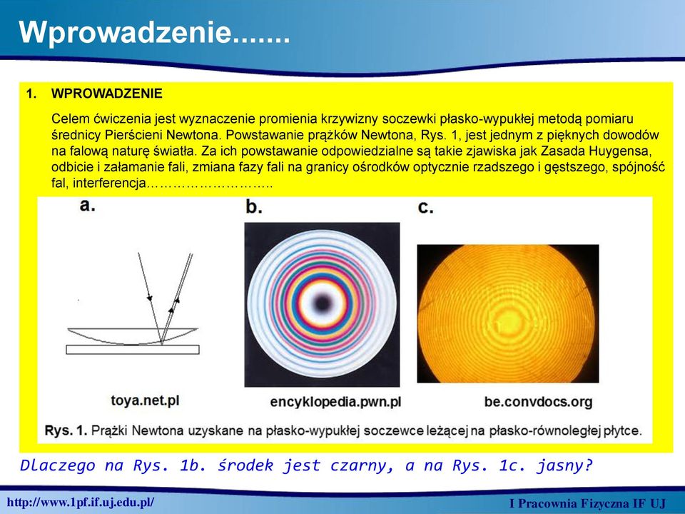 Newtona. Powstawanie prążków Newtona, Rys. 1, jest jednym z pięknych dowodów na falową naturę światła.