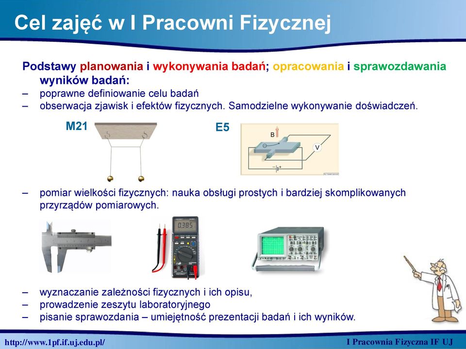 M21 E5 pomiar wielkości fizycznych: nauka obsługi prostych i bardziej skomplikowanych przyrządów pomiarowych.
