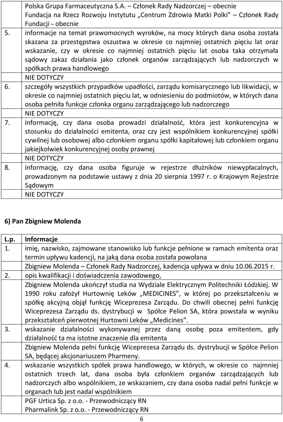 kadencja upływa w dniu 10.06.2015 r. Zbigniew Molenda ukończył studia na Wydziale Elektrycznym Politechniki Łódzkiej.