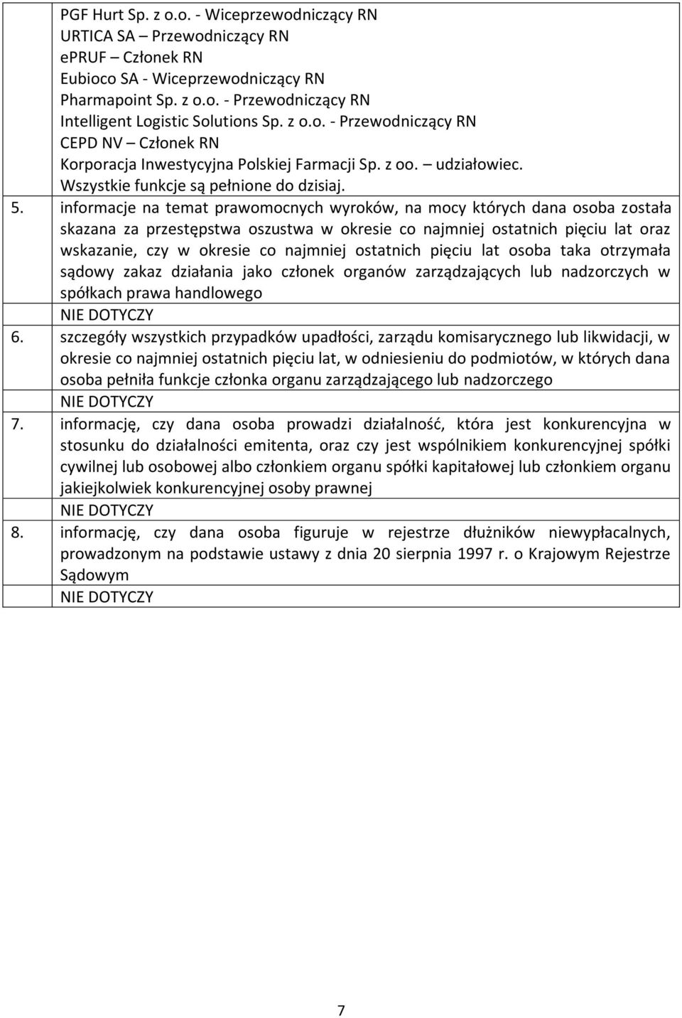 Wiceprzewodniczący RN Pharmapoint Sp. z o.o. - Przewodniczący RN Intelligent Logistic Solutions Sp.