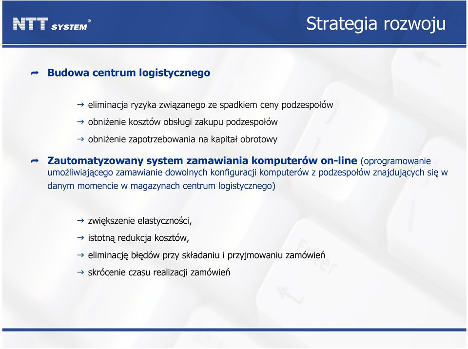 umożliwiającego zamawianie dowolnych konfiguracji komputerów z podzespołów znajdujących się w danym momencie w magazynach centrum