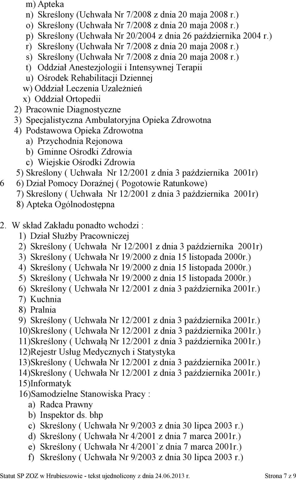 ) t) Oddział Anestezjologii i Intensywnej Terapii u) Ośrodek Rehabilitacji Dziennej w) Oddział Leczenia Uzależnień x) Oddział Ortopedii 2) Pracownie Diagnostyczne 3) Specjalistyczna Ambulatoryjna