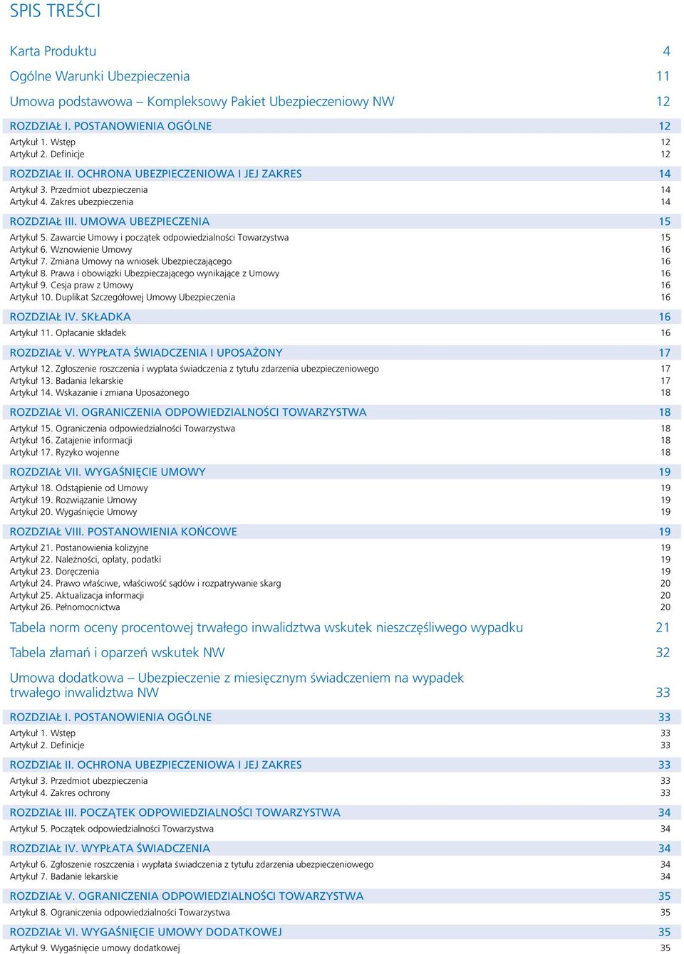 Zawarcie Umowy i początek odpowiedzialności Towarzystwa 15 Artykuł 6. Wznowienie Umowy 16 Artykuł 7. Zmiana Umowy na wniosek Ubezpieczającego 16 Artykuł 8.