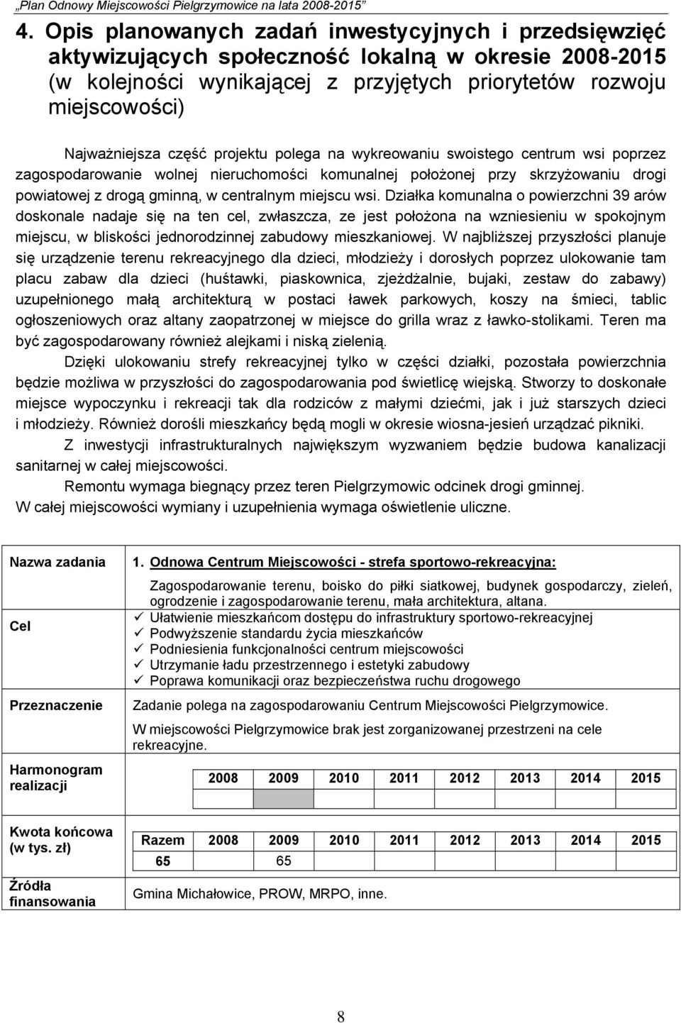 wsi. Działka komunalna o powierzchni 39 arów doskonale nadaje się na ten cel, zwłaszcza, ze jest położona na wzniesieniu w spokojnym miejscu, w bliskości jednorodzinnej zabudowy mieszkaniowej.