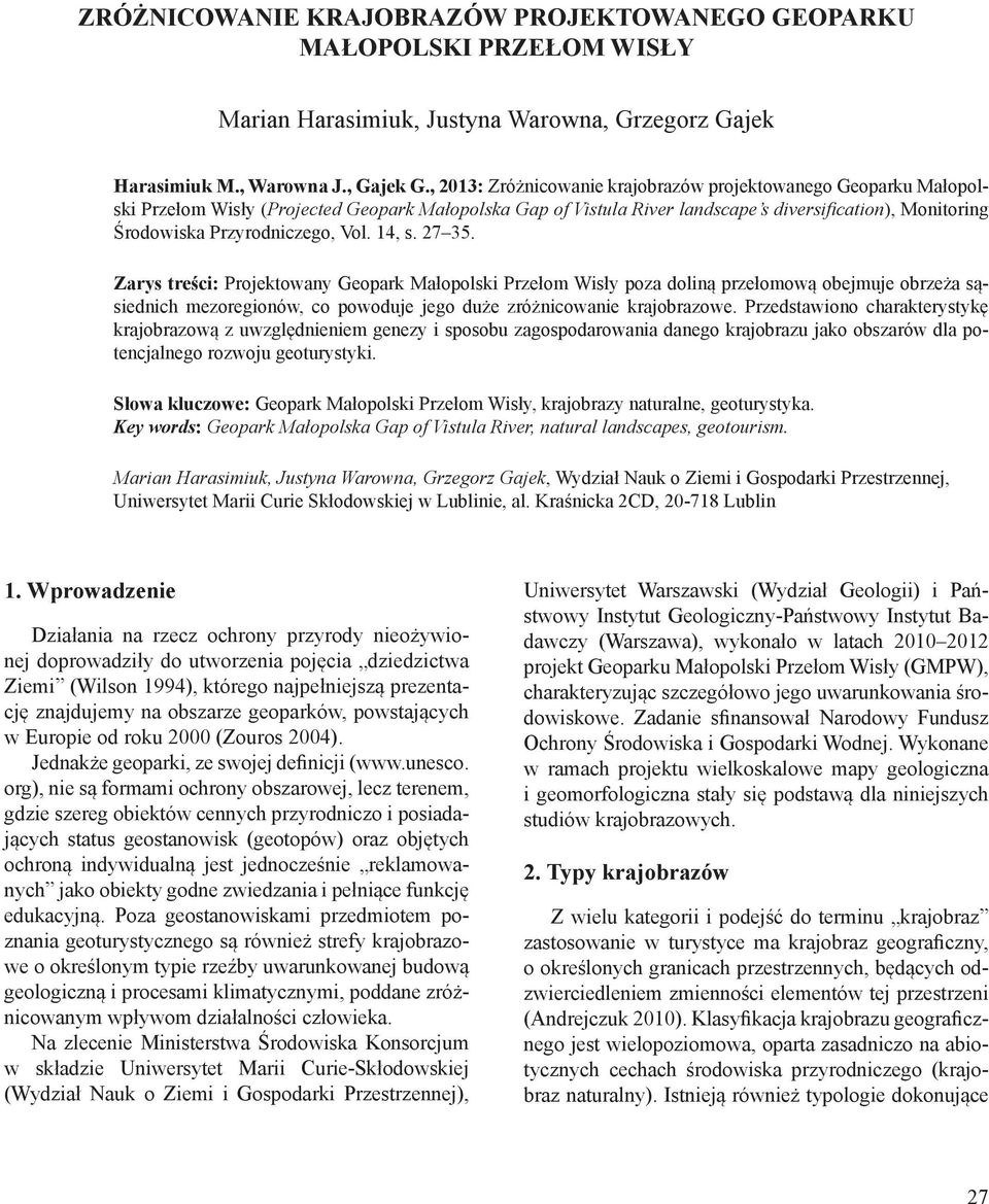 Przyrodniczego, Vol. 14, s. 27 35.