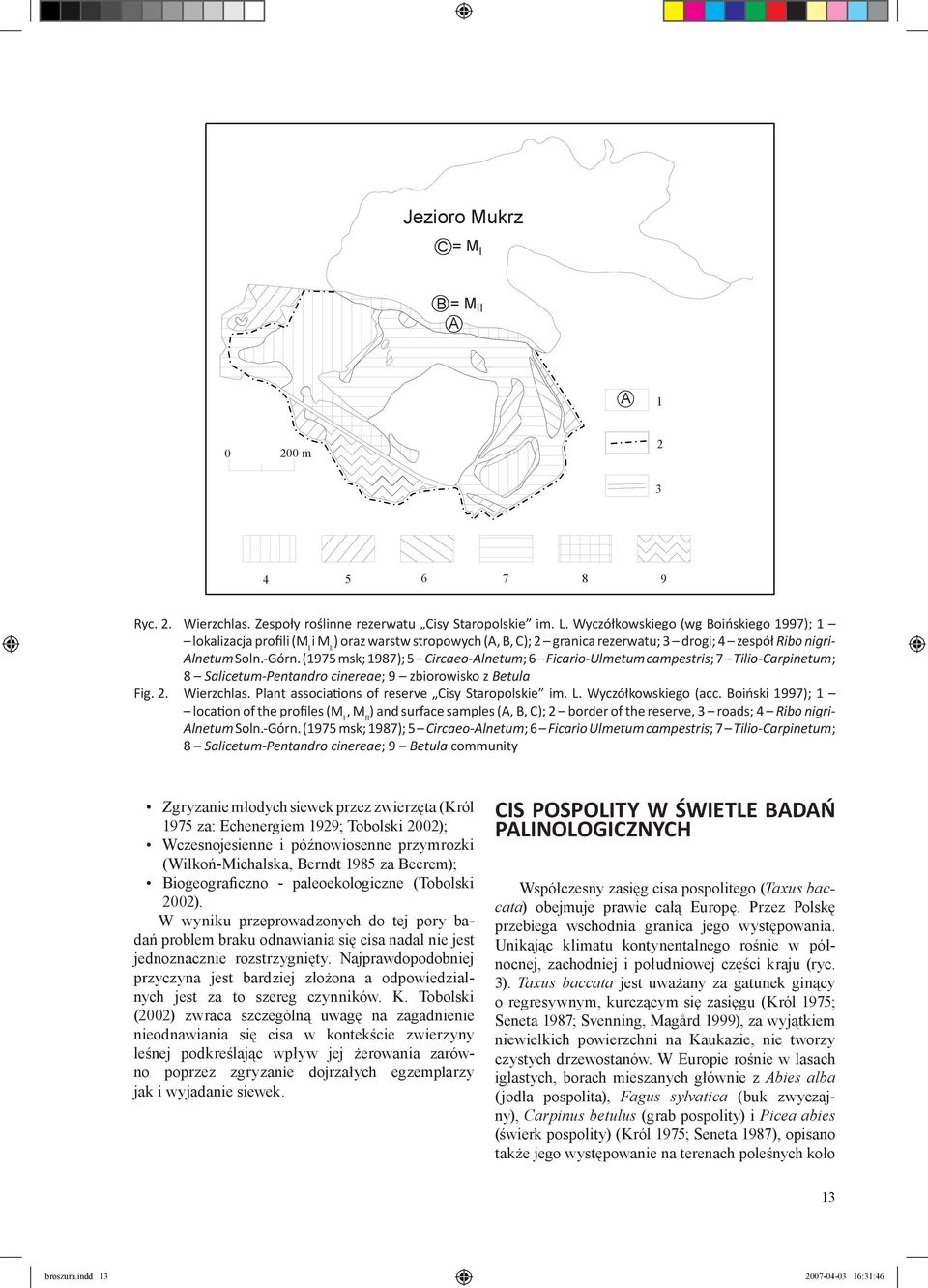 (1975 msk; 1987); 5 Circaeo-Alnetum; 6 Ficario-Ulmetum campestris; 7 Tilio-Carpinetum; 8 Salicetum-Pentandro cinereae; 9 zbiorowisko z Betula Fig. 2. Wierzchlas.