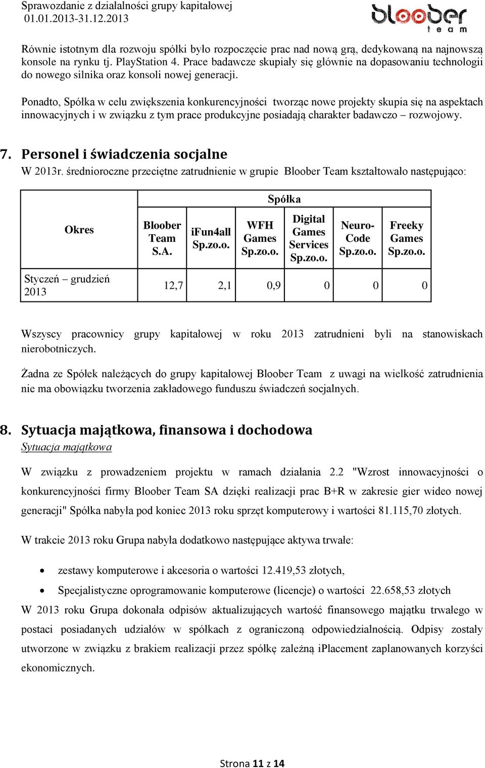 Ponadto, Spółka w celu zwiększenia konkurencyjności tworząc nowe projekty skupia się na aspektach innowacyjnych i w związku z tym prace produkcyjne posiadają charakter badawczo rozwojowy. 7.