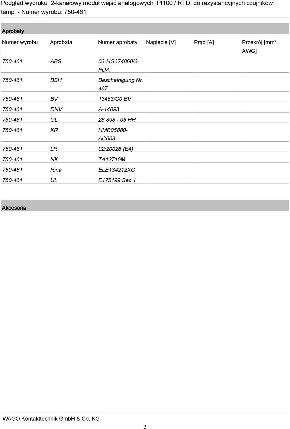 ABS 03-HG374860/3- PDA 70-46 BSH Bescheinigung Nr 467 70-46 BV 343/C0 BV 70-46 DNV A-4093 70-46 GL 26 898-0