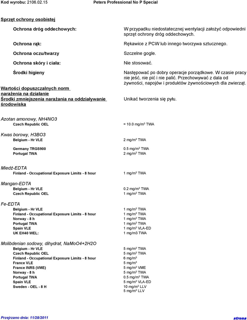Nie stosować. Następować po dobry operacje porządkowe. W czasie pracy nie jeść, nie pić i nie palić. Przechowywać z dala od żywności, napojów i produktów żywnościowych dla zwierząt.
