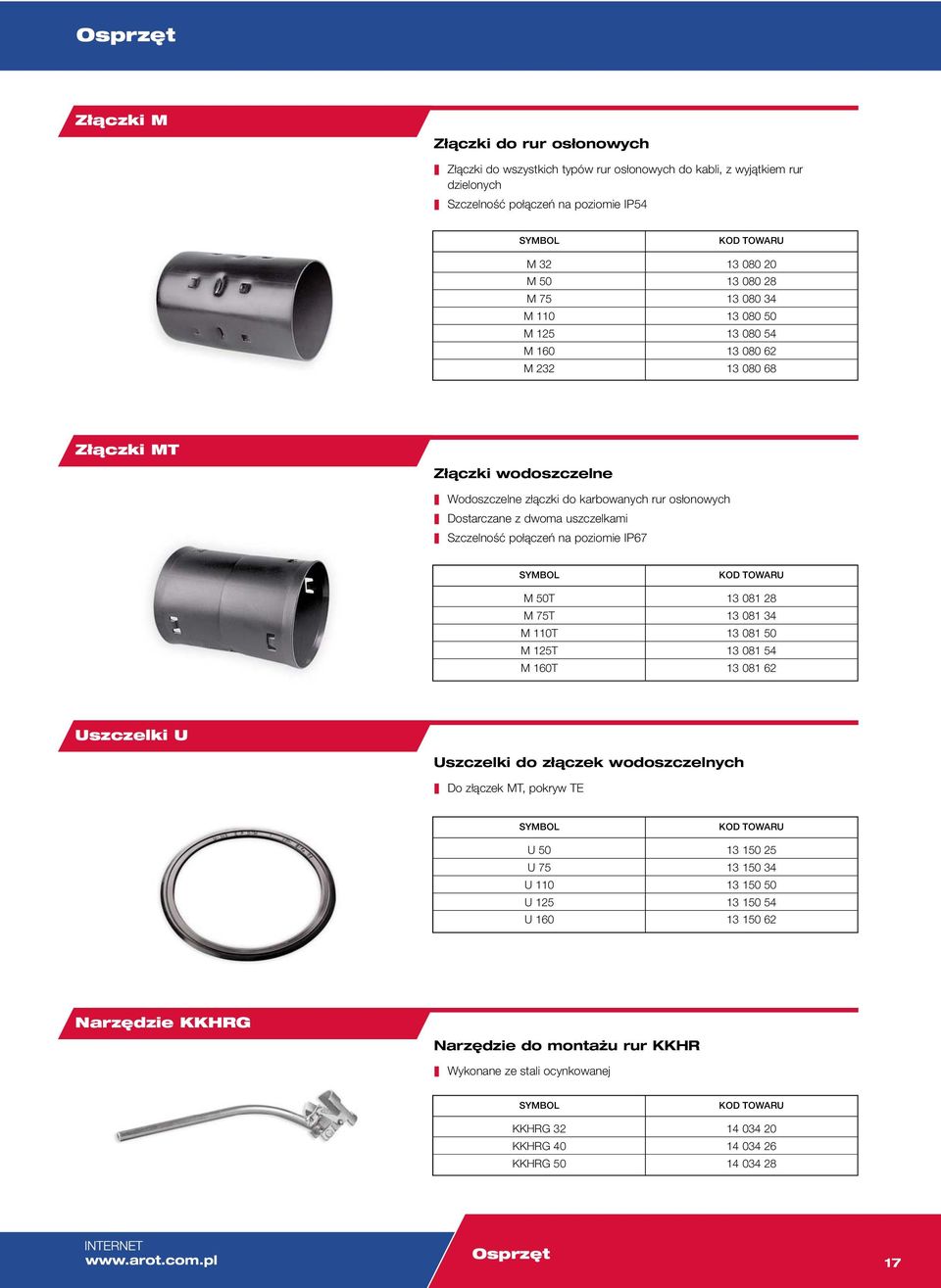 zczelność połączeń na poziomie IP67 M T M 75T M 110T M 125T M 160T 13 081 28 13 081 34 13 081 13 081 54 13 081 62 Uszczelki U Uszczelki do złączek wodoszczelnych Do złączek MT, pokryw TE U U