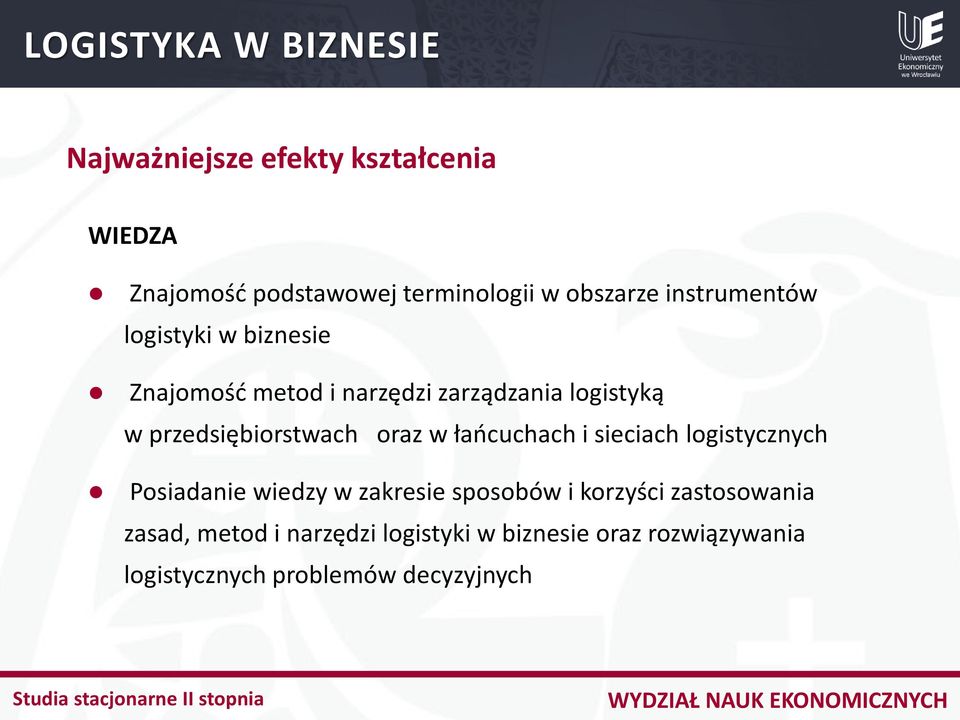 łańcuchach i sieciach logistycznych Posiadanie wiedzy w zakresie sposobów i korzyści zastosowania