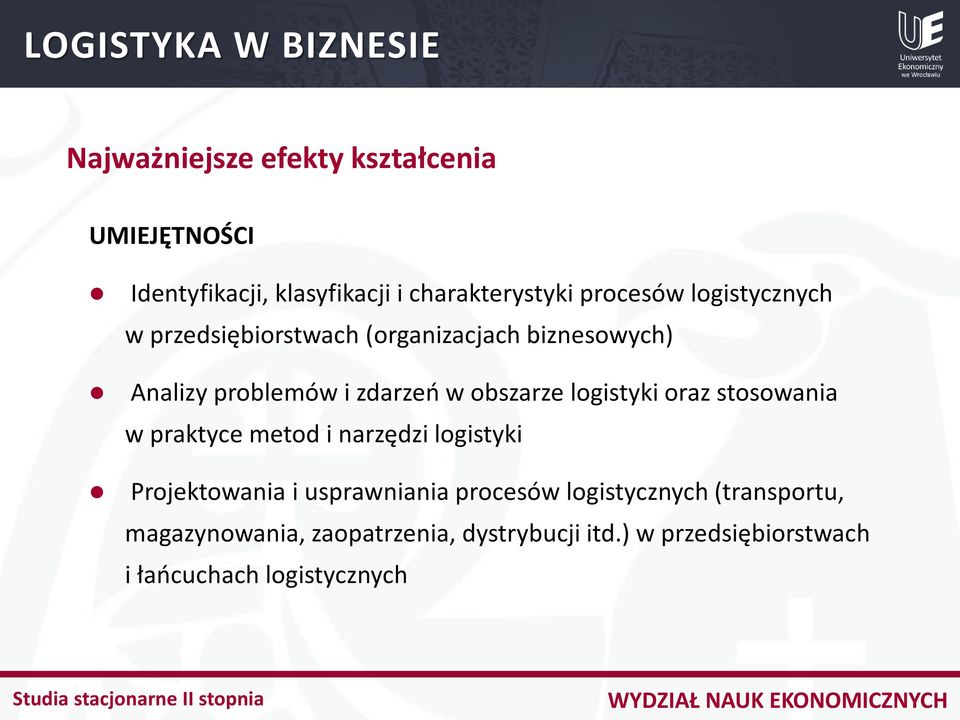 logistyki oraz stosowania w praktyce metod i narzędzi logistyki Projektowania i usprawniania procesów