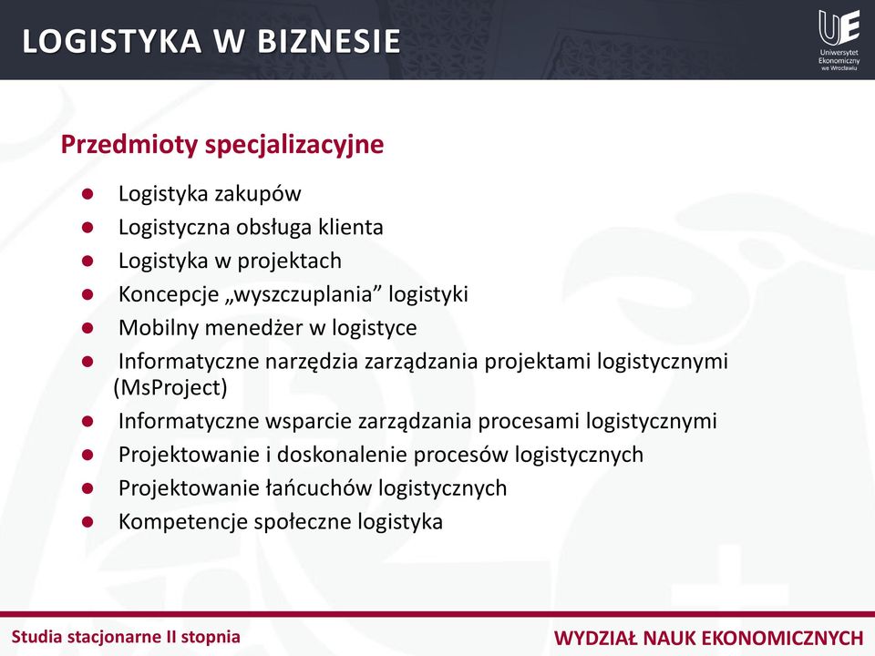 projektami logistycznymi (MsProject) Informatyczne wsparcie zarządzania procesami logistycznymi