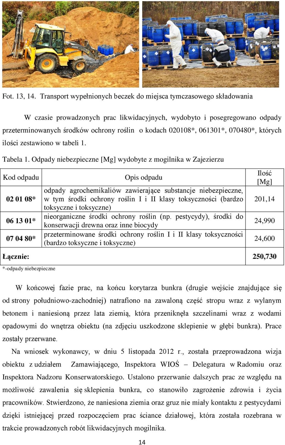 061301*, 070480*, których ilości zestawiono w tabeli 1. Tabela 1.