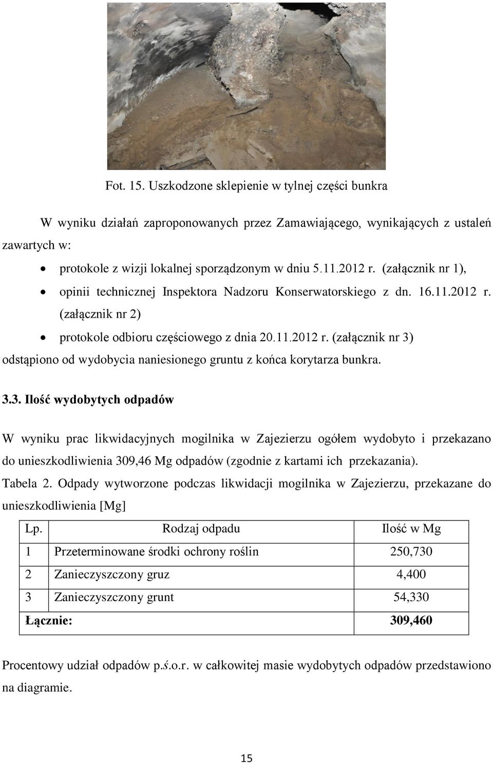 3.3. Ilość wydobytych odpadów W wyniku prac likwidacyjnych mogilnika w Zajezierzu ogółem wydobyto i przekazano do unieszkodliwienia 309,46 Mg odpadów (zgodnie z kartami ich przekazania). Tabela 2.