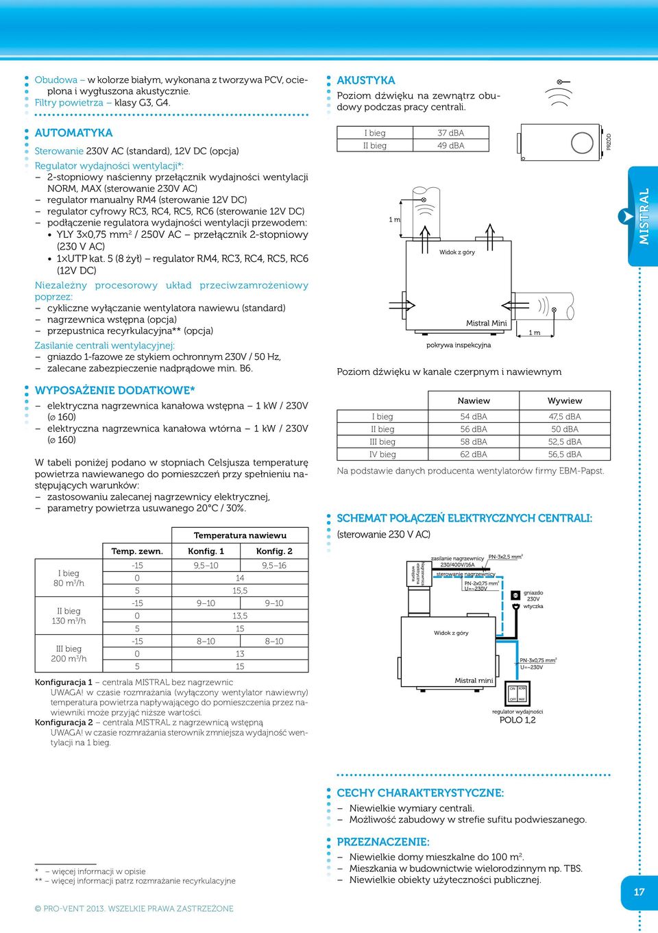 RM4 (sterowanie 12V DC) regulator cyfrowy RC3, RC4, RC5, RC6 (sterowanie 12V DC) podłączenie regulatora wydajności wentylacji przewodem: YLY 3 0,75 mm 2 / 250V AC przełącznik 2-stopniowy (230 V AC) 1