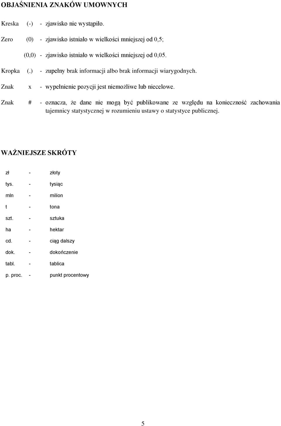 ) - zupełny brak informacji albo brak informacji wiarygodnych. Znak x - wypełnienie pozycji jest niemożliwe lub niecelowe.