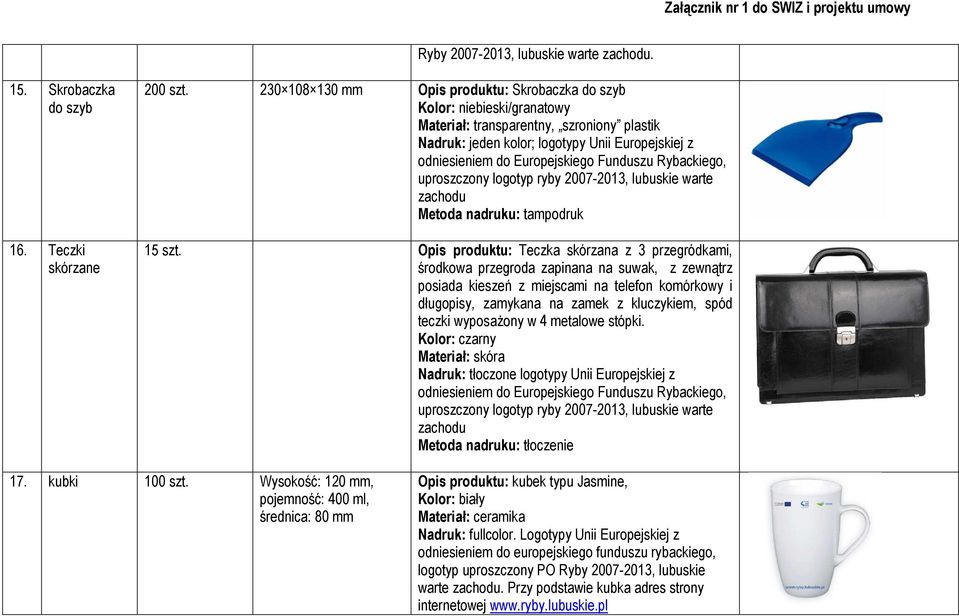 Funduszu Rybackiego, uproszczony logotyp ryby 2007-2013, lubuskie warte zachodu 15 szt.