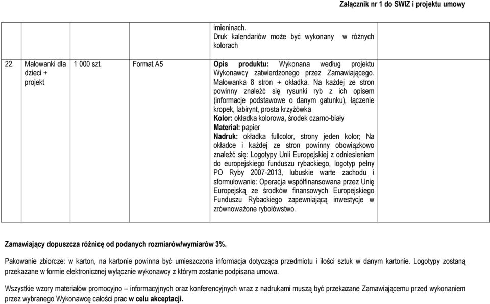 Na każdej ze stron powinny znaleźć się rysunki ryb z ich opisem (informacje podstawowe o danym gatunku), łączenie kropek, labirynt, prosta krzyżówka Kolor: okładka kolorowa, środek czarno-biały