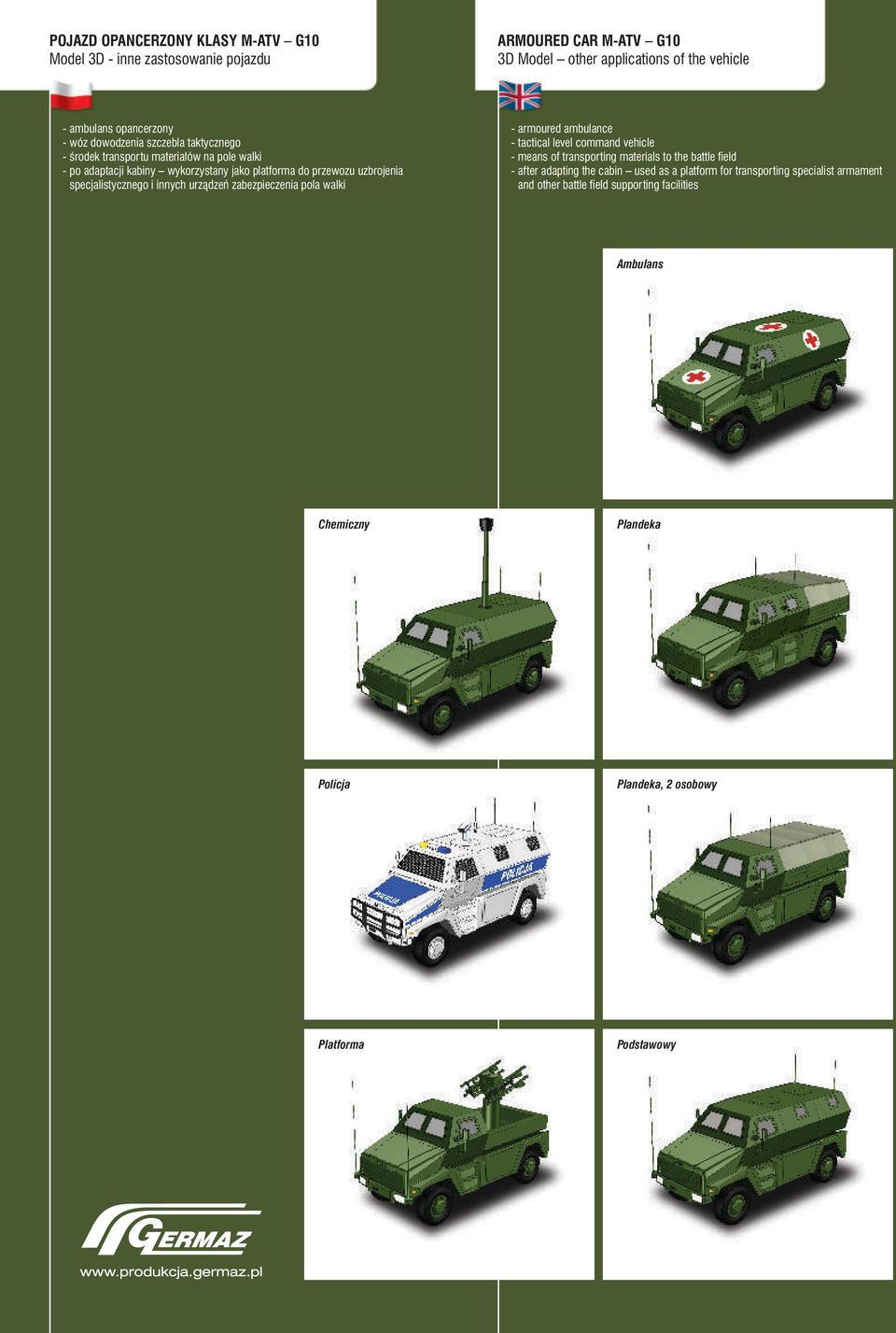 specjalistycznegoinychurządzeńzabezpieczeniapolawalki -armouredambulance -tacticalevelcomandvehicle