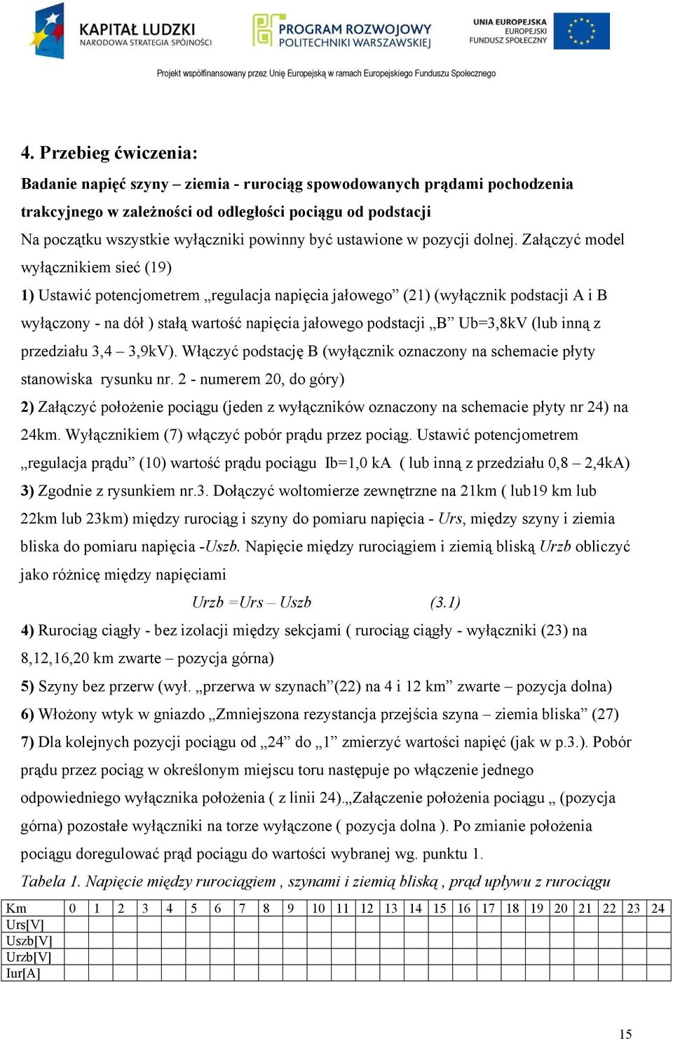 Załączyć model wyłącznikiem sieć (19) 1) Ustawić potencjometrem regulacja napięcia jałowego (21) (wyłącznik podstacji A i B wyłączony - na dół ) stałą wartość napięcia jałowego podstacji B Ub=3,8kV