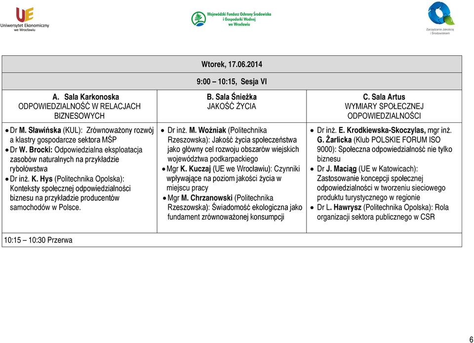 Hys (Politechnika Opolska): Konteksty społecznej odpowiedzialności biznesu na przykładzie producentów samochodów w Polsce. Wtorek, 17.06.2014 9:00 10:15, Sesja VI B. Sala Śnieżka JAKOŚĆ ŻYCIA Dr inż.