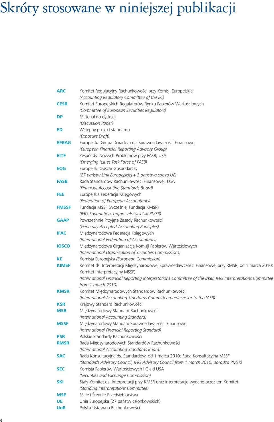Sprawozdawczości Finansowej (European Financial Reporting Advisory Group) EITF Zespół ds.