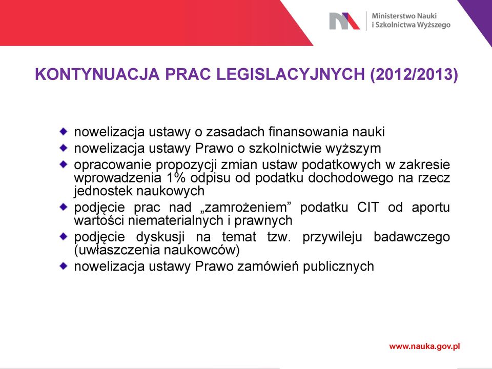 dochodowego na rzecz jednostek naukowych podjęcie prac nad zamrożeniem podatku CIT od aportu wartości niematerialnych i