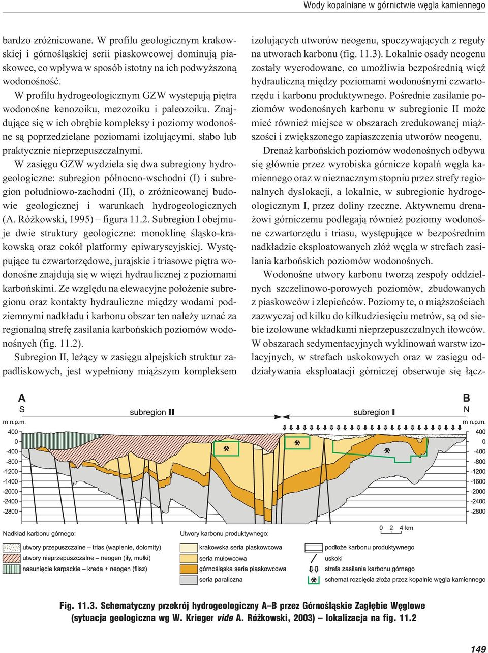 W profilu hydrogeologicznym GZW wystêpuj¹ piêtra wodonoœne kenozoiku, mezozoiku i paleozoiku.