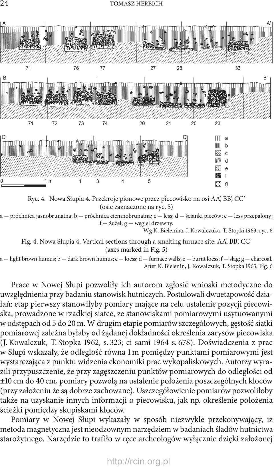 6 Fig. 4. Nowa Słupia 4. Vertical sections through a smelting furnace site: AA, BB, CC (axes marked in Fig.
