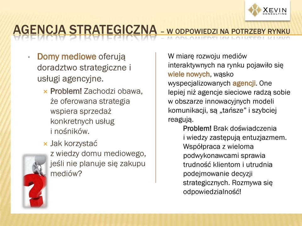 W miarę rozwoju mediów interaktywnych na rynku pojawiło się wiele nowych, wąsko wyspecjalizowanych agencji.