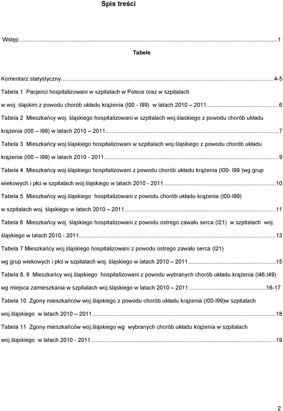 ślaskiego z powodu chorób układu krążenia (I00 I99) w latach 2010 2011...7 Tabela 3 Mieszkańcy woj.śląskiego hospitalizowani w szpitalach woj.