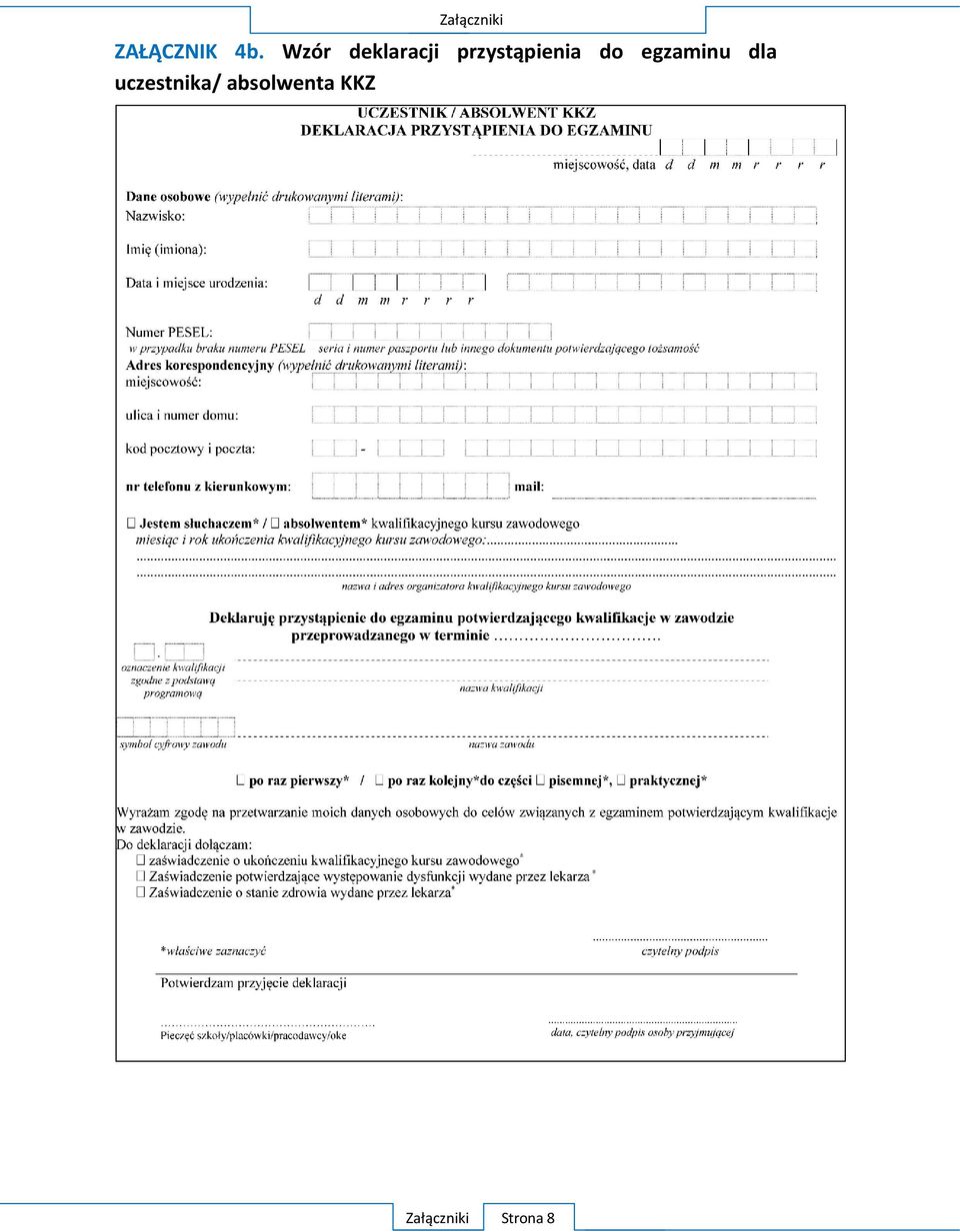 przystąpienia do egzaminu