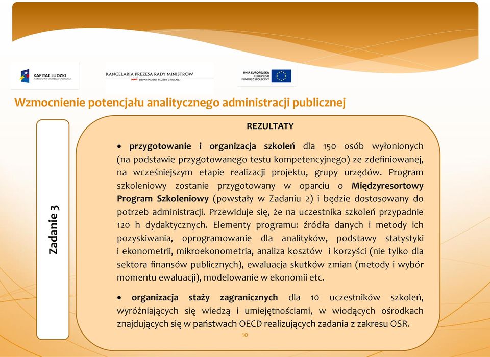 Program szkoleniowy zostanie przygotowany w oparciu o Międzyresortowy Program Szkoleniowy (powstały w Zadaniu 2) i będzie dostosowany do potrzeb administracji.