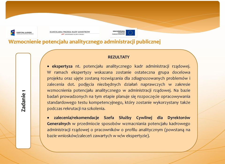 podjęcia niezbędnych działań naprawczych w zakresie wzmocnienia potencjału analitycznego w administracji rządowej.