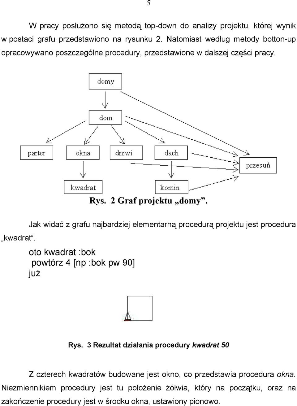 Jak widać z grafu najbardziej elementarną procedurą projektu jest procedura kwadrat. oto kwadrat :bok powtórz 4 [np :bok pw 90] Rys.