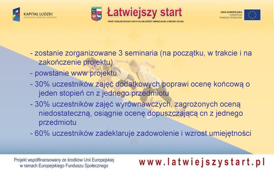 przedmiotu - 30% uczestników zajęć wyrównawczych, zagrożonych oceną niedostateczną, osiągnie ocenę