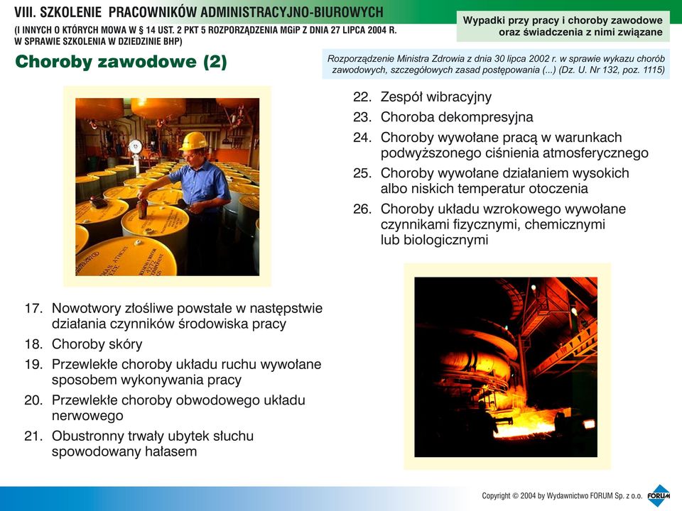 Choroby wywo³ane dzia³aniem wysokich albo niskich temperatur otoczenia 26. Choroby uk³adu wzrokowego wywo³ane czynnikami fizycznymi, chemicznymi lub biologicznymi 17.