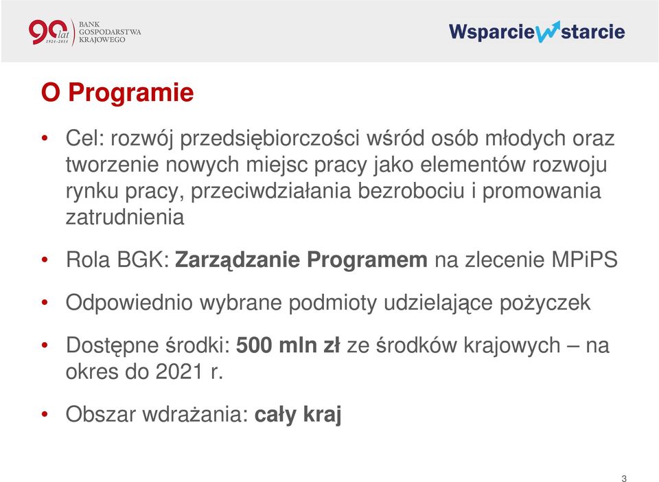 BGK: Zarządzanie Programem na zlecenie MPiPS Odpowiednio wybrane podmioty udzielające pożyczek