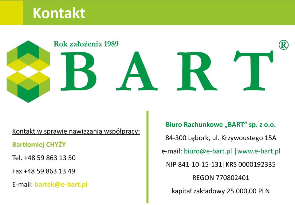 pl Biuro Rachunkowe BART sp. z o.o. 84-300 Lębork, ul.