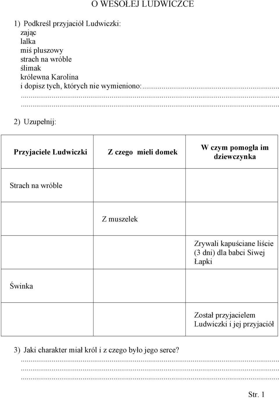 pomogła im dziewczynka Strach na wróble Z muszelek Zrywali kapuściane liście (3 dni) dla babci Siwej Łapki