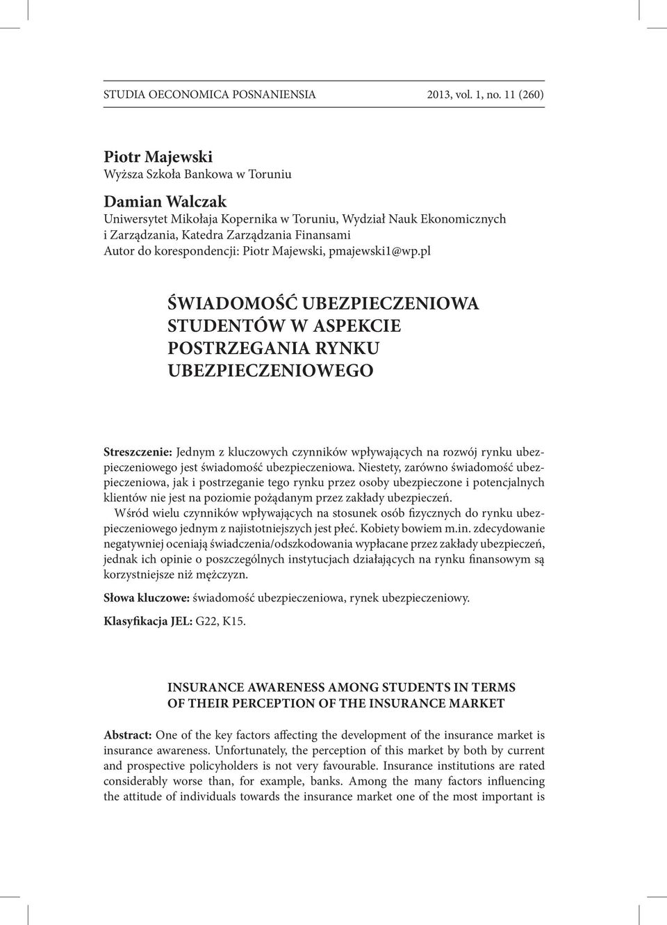 korespondencji: Piotr Majewski, pmajewski1@wp.