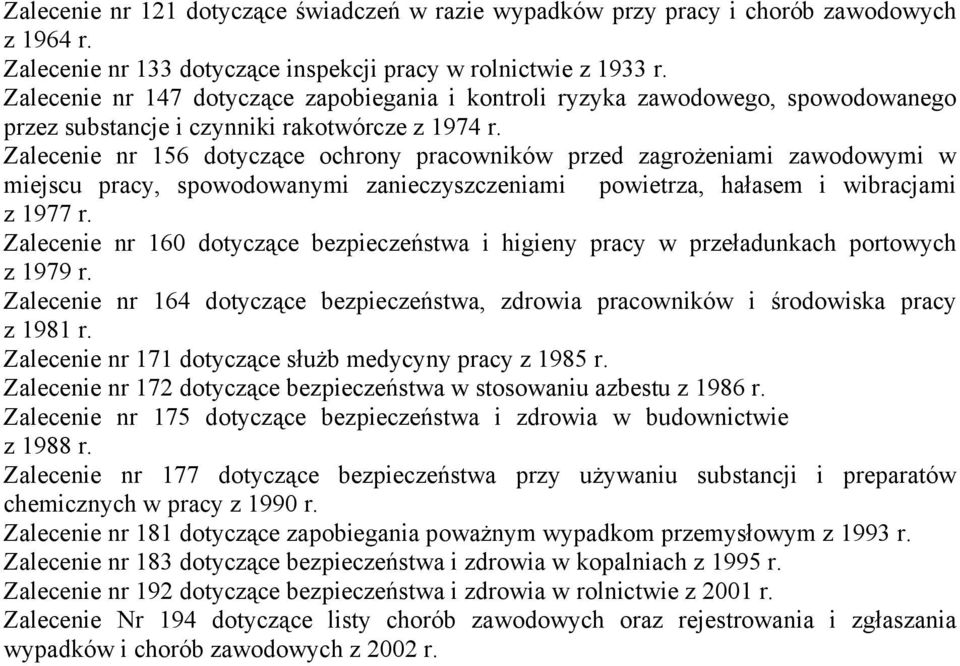 Zalecenie nr 156 dotyczące ochrony pracowników przed zagrożeniami zawodowymi w miejscu pracy, spowodowanymi zanieczyszczeniami powietrza, hałasem i wibracjami z 1977 r.