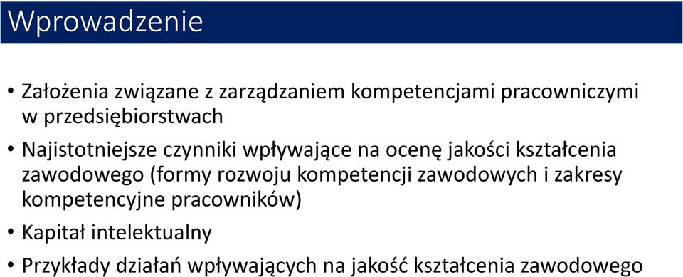 kształcenia zawodowego (formy rozwoju kompetencji zawodowych i zakresy