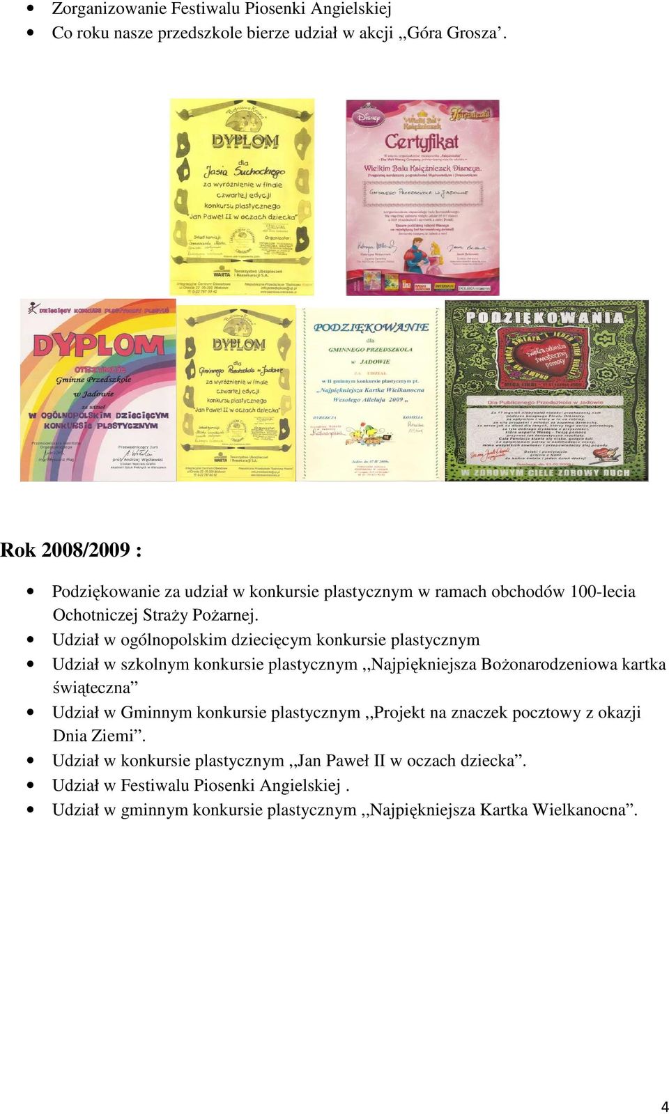 Udział w ogólnopolskim dziecięcym konkursie plastycznym Udział w szkolnym konkursie plastycznym,,najpiękniejsza Bożonarodzeniowa kartka świąteczna Udział w