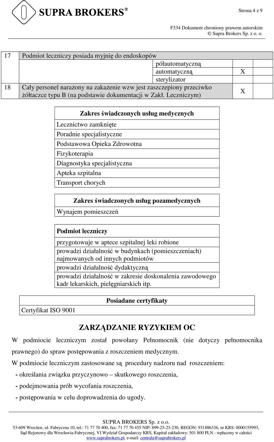 Leczniczym) Zakres świadczonych usług medycznych Lecznictwo zamknięte Poradnie specjalistyczne Podstawowa Opieka Zdrowotna Fizykoterapia Diagnostyka specjalistyczna Apteka szpitalna Transport chorych
